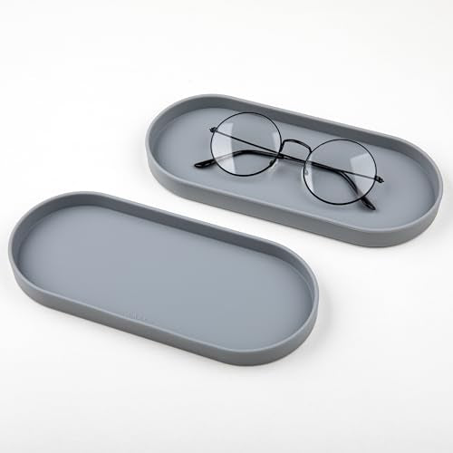 Lazy K Silicone Tray - Small Vanity Tray Organizer - Spoon Rest Holder - Multi-Purpose Modern Kitchen Sink, Bathroom, Counter Organizer (Light Grey) - color: Light Grey-2pcs