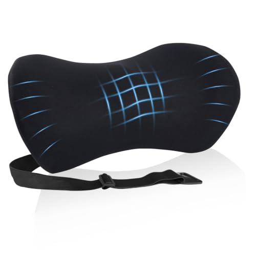 Lumbar Support Pillow for Office Chair and Car Seat, Lumbar Pillow with Adjustable Strap, Memory Foam Back Pillow for Lower Back Pain Relief, Back Support Pillow for Sitting, Driving, Traveling - color: Dark Black (With Strap)