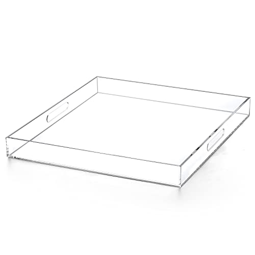 Clear Acrylic Ottoman Tray with Cutout Handles 20x20 Inch Over Sized Serving Tray, Organizer Rubber Boot Tray Decorative for Living Room Bedroom,Bathroom and Entryway Kitchen Tabletop - color: Clear, size: 20" x 20" x 2"