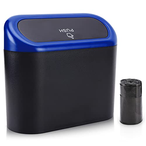 Accmor Car Trash Can with Lid, Vehicle Trash Bin Car Dustbin Garbage Organizer Holder with Trash Bag, Portable Hanging Mini Wastebasket Bin Trash Container for Auto Cars, Home, Office (Blue) - color: Black/Blue Lid