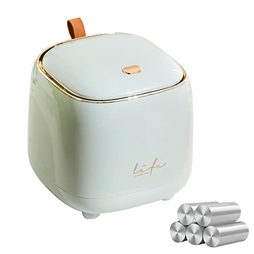 Mini Countertop Trash Can with 5 Rolls of Trash Bags, Waste Can with Press Type Lid, 0.5 Gallon/1.5 Liter Wastebasket Trash Can Dispenser, Mini Bin for Bathroom Vanity,Coffee Table (Light Green) - color: Light Green