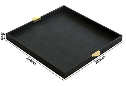 HofferRuffer Extra Large Square Serving Tray, Elegant Faux Leather Ottoman Tray with Gold Hardware Handles, Serve Tea, Coffee or Breakfast in Bed, 23.6 x 23.6 inches, Black Large Square - color: Black, size: 23.6" x 23.6" x 2"