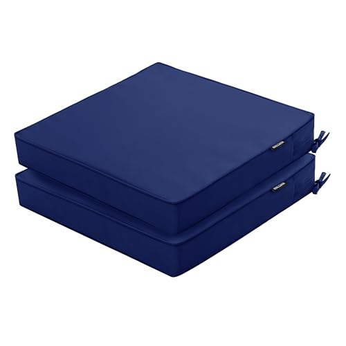 Outdoor Chair Cushions 16 x 17 Inch Water Resistant Patio Chair Cushions with Tie 3 Year Color Fastness Thick Outdoor Seat Cushion for Garden Lawn Patio Furniture Navy Set of 2 - color: Navy, size: 17*16*2 Inch (Square)