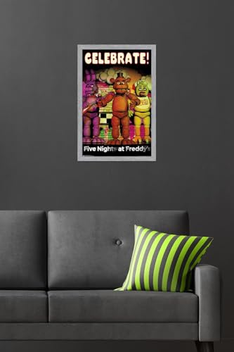 Five Nights at Freddy's - Celebrate Wall Poster, 22.4L" x 14.7W", Gray Framed Version - color: Gray Framed Version, size: 22.4"L x 14.7"W