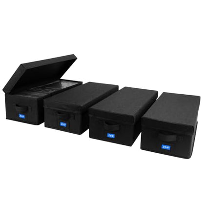 DVD Storage Box with Handles and Lid – DVD Case Holder Organizer with External Label Slots, Stackable DVD Storage Case for Dust-Free and Space-Saving Media Storage，4Pack-Black - size: DVD-4PACK