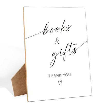 Books and Gifts Sign for Baby Shower Decorations, 8×11 Inches Gift Table Wooden Sign With Stand, Gender Neutral Tabletop Decor for Gender Reveal Party, Baby Shower Favor Supplies - style: Books and Gifts