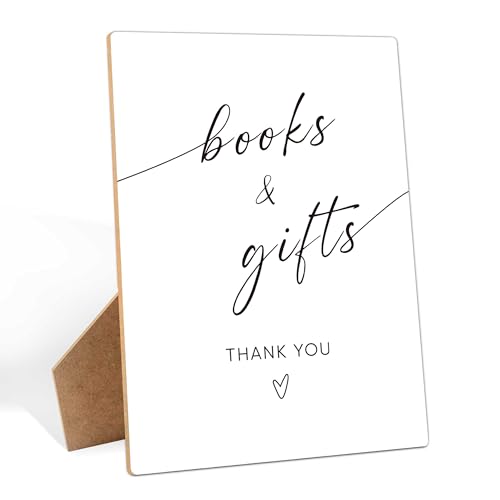 Books and Gifts Sign for Baby Shower Decorations, 8×11 Inches Gift Table Wooden Sign With Stand, Gender Neutral Tabletop Decor for Gender Reveal Party, Baby Shower Favor Supplies - style: Books and Gifts