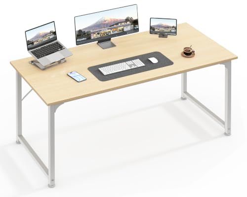 Huuger Computer Desk, 48 Inch Office Desk, Gaming Desk with Storage, Writing Desk Work Desk for Home Office, Study, Modern Simple Desk, Large Legroom, Metal Frame, Maple - color: Maple, size: 48inch