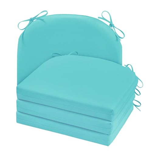 Cozyide Outdoor Chair Cushions, Waterproof Patio Seat Cushions with Adjustable Straps, Round Corner Patio Chair Cushions for Garden, Teal, 17x16x2 Inch (Pack of 4) - color: Teal, size: 17x16x2 Inch (Pack of 4)