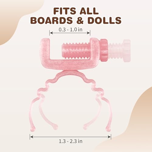 Doll Stand for Cabinet Edge Pink 4Pack | Neck grip design fits 3-7" Labubu blind box figures, adjustable clamp suits panels 0.3-1.02" thick - color: PINK