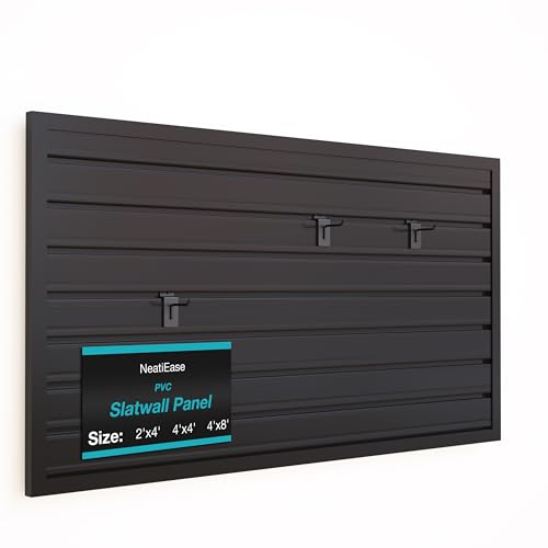 NeatiEase Slatwall Panel Wall Storage Systems, 2 x 4ft Slat Wall Paneling Garage Wall Organizer, Heavy Duty Wall Mounted PVC Wall Rack (Black) - color: Black, size: 2x4ft