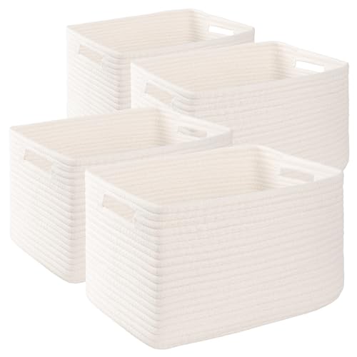 4 Pack Storage Baskets for Organizing, Woven Baskets for Shelves - Perfect for Toys, Books, Towels, and Clothes, Durable Gift Basket Bins Toy Storage, 15.7''Lx11.8''Wx7.8''H, White - color: White, size: Large/15.7''Lx11.8''Wx7.8''H