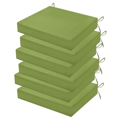 Outdoor Chair Cushions Set of 6, 18.5 x 16 Inch Patio Chair Cushions for Outdoor Furniture, Water Resistant, Non-Slip Ties (Grass Green) - color: 1 - Grass Green, size: 18.5x16x3|6 Pack