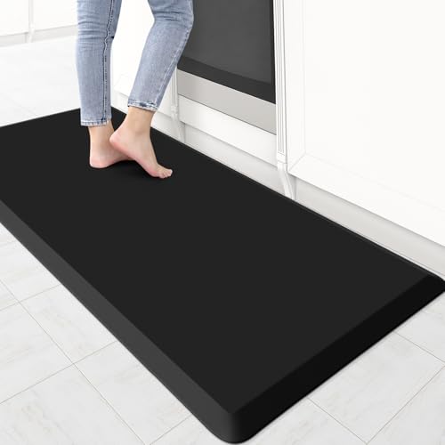KitchenClouds Kitchen Mat Cushioned Anti Fatigue Rug 22"x54" Water Resistant, Non Slip, Standing and Comfort Desk/Floor Mats for House Sink Office (Black,0.8inch) - color: Black, size: 54"L x 22"W x 0.8"Th