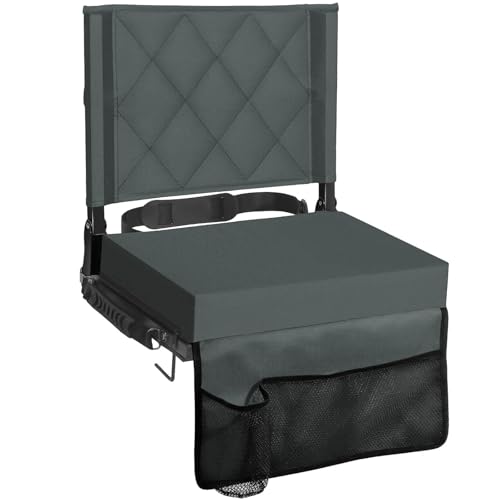 Sheenive Stadium Seats for Bleachers with Back Support, Bleacher Seats with Backs and Cushion Wide, Padded Portable Folding Comfort Stadium Chair with Shoulder Strap, Perfect for Sports Events - color: Grey