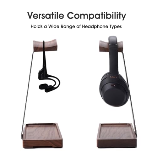 Walnut Headphone Stand, Wooden Headset Stand for Desk, Wood Gaming Headphone Holder with Storage Base for Airpod max, Bose, Razer, Sennheiser, Jabra, JBL, AKG, Vintage Gift for Men, Grey - color: Grey
