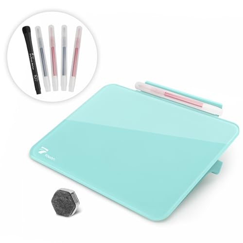Aqua Blue Mini Desktop Pure Glass Whiteboard, Small Slope Slick Desk Whiteboard Glass, Desk White Board, Desktop White Board Dry Erase, Stenography Artifact for Office Home Schooling Décor, 8x6 Inches - color: Teal Blue