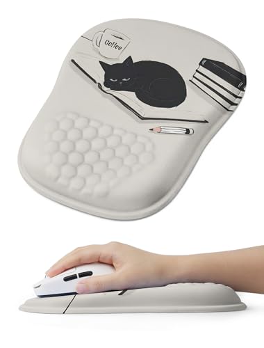 Ergonomic Mouse Pad with Cute Black Cat Design, for Carpal Tunnel Pain Relief, 65% Usable Mouse Area, Memory Foam Concave Wrist Rest for Office, PC, Gaming - color: 01 Cute Black Cat
