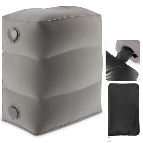 Maliton Inflatable Foot Rest Pillow for Travel,Kids Airplane Bed,Adjustable 3 Layers Height Leg Pillow of Air Travel Essentials,Car, Office, Home - Fast Inflation (Grey) - color: Grey