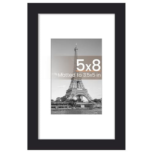 upsimples 5x8 Picture Frame, Display Pictures 3.5x5 with Mat or 5x8 Without, Wall Hanging Photo Frame, Black, 1 Pack - color: Black, size: 5x8