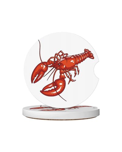 Car Cup Holder Coasters, 2 Pcs Ceramic Coasters with Cork Back and Finger Slot, Anti-Slip Shock Absorbing Women and Men Universal Car Accessories - Tiny Lobster - color: Tiny Lobster