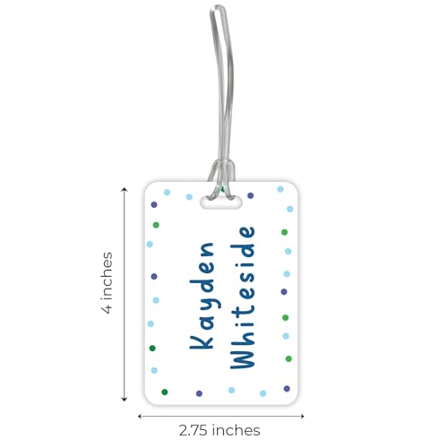 Personalized Blue Polka Dot Luggage Tag / 2.75" x 4" Custom Abstract Bag Tag/Double Sided Durable Plastic Luggage Tag with Plastic Strap/Made in The USA - style: Blue Dots