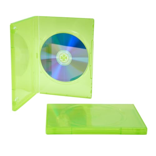 Maxtek 14mm Transparent Green Standard Single Capacity DVD Case with Outter Clear Sleeve Compatible for Xbox Game Discs, 10 Pieces Pack