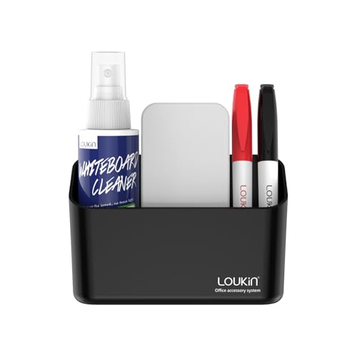 loukin Magnetic Marker Holder Set, Dry Erase Marker Holder, Dry Erase Accessory Tray Set (Includes 1 Eraser, 1 Cleaner, 2 Dry Erase Markers), Ideal for Office, School or Home Use(Black) - color: Black Set