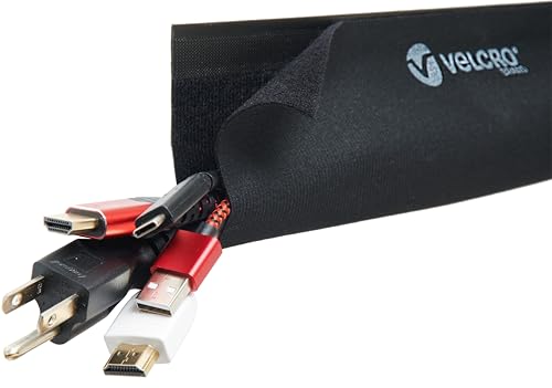 VELCRO Brand Mountable Cable Sleeve | 3-Ft Customizable Cable Raceway with Removable Adhesive | Cut to Length for Custom Size Wire Management | Cord Hider Mounts on Walls, Desk | Black, VEL-30799-USA - size: 36in - Cut to Length