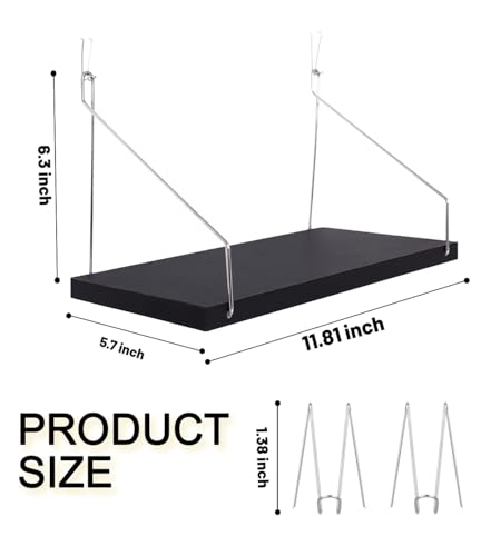 2-Pack Cubicle Shelf For Fabric Walls With Hooks：12x6.0in Black Wooden Cubicle Shelf Hanging Silver Bracket Use For Office Cubicle Accessories For Office Stylish Cubicle Decorations For Women Desk - color: Black