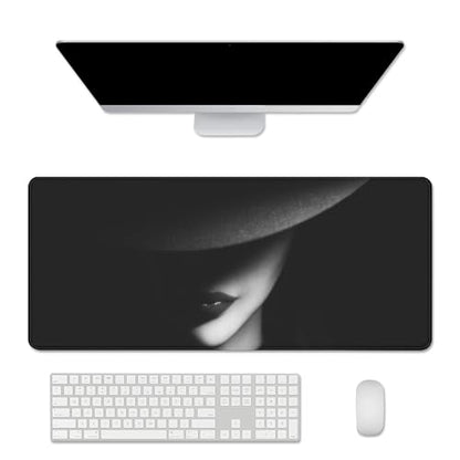 Cool Girl Mouse Pad Black and White Desk Mats on Top of Desks Large Gaming Mouse Pad Big Mousepad with Stitched Edge Non-Slip Rubber Base for Office School Home (27.5X11.8 in) - color: Hat Girls