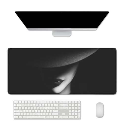 Cool Girl Mouse Pad Black and White Desk Mats on Top of Desks Large Gaming Mouse Pad Big Mousepad with Stitched Edge Non-Slip Rubber Base for Office School Home (27.5X11.8 in) - color: Hat Girls