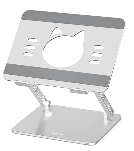 Aoviho Laptop Stand for Desk – Adjustable Aluminum Laptop Riser with Unique Cat-Shaped Cooling Vent, Portable Desk Gift & Decor, Compatible with MacBook Air Pro, Dell, HP, Lenovo (10"-17.3"), Silver - color: Silver