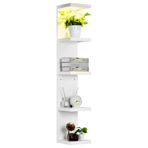 LinTimes 5-Tier LED Wall Shelf with Remote Control, White Floating Shelves Unit, Wall Mounted Display Storage - size: 5 Tier