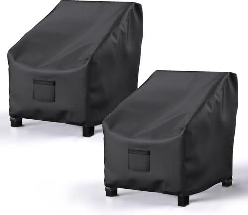 Patio Chair Covers for Outdoor Furniture Waterproof 2 Pack, Lawn Chair Covers Heavy Duty Oxford Cloth, Large Covers for Lounge Lawn Deep Seat Black 40" W x 40" D x 36" H - color: Black, size: 40" W x 40" D x 36" H