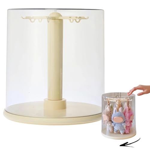 Transparent 360° Rotating Display Stand for Plush Dolls Keychains& Collectibles - All-Round Display, Dust-Proof Storage Box with Cover, No Installation Required(No Doll) - color: Beige with dust cover