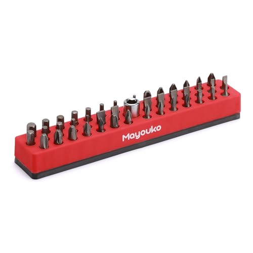 Mayouko 1/4" Magnetic Hex Bit Holder Rack Organizer, 43 Holes, 1/4-Inch Drill Bit Holder, Red, 2 Racks, Magnetic Bit Holder with Magnet Base for Screwdriver Bits - color: Red-2packs