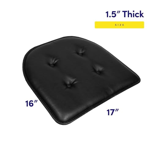 Sweet Home Collection Chair Cushion Memory Foam Pads Tufted Slip Non Skid Rubber Back U-Shaped 17" x 16" Seat Cover, Faux Leather Black 4 Count - color: Faux Leather Black, size: 4 Pack, style: Foam Pads