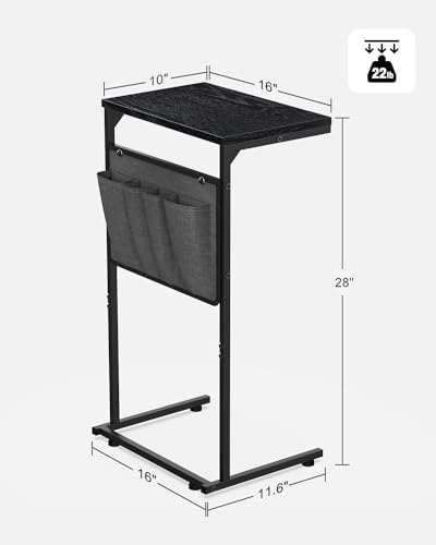 Vantic C Shaped End Table, Small Side Table for Couch and Recliner, Slide Under Sofa Tray Desk with Storage Bag for Living Room and Bedroom, Black - color: Black