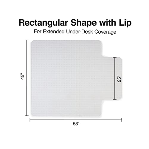 Staples Office Chair Mat, Clear Floor Mats with Lip, Flat-Pile Carpets, Extended Under-Desk Coverage, 53 x 45 Inch, Smooth Glide - size: 45" x 53", style: Flat-Pile