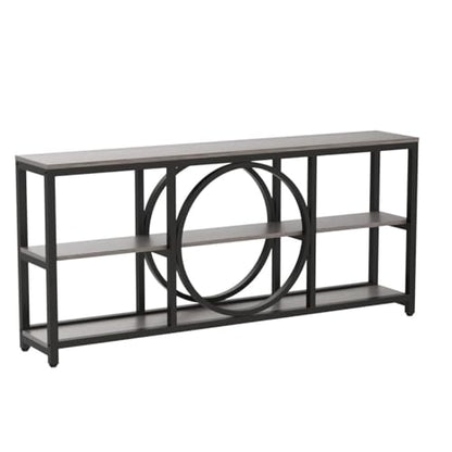 Tribesigns 70.9 inch Sofa Console Table, Extra Long Narrow Entryway Tables with 3 Tier Wood Storage Shelves Metal Frame for Foyer Hallway Living Room Behind Couch, Black Rustic Gray - color: Black Grey