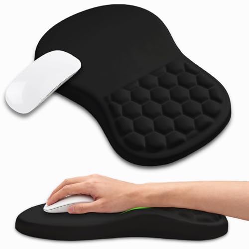 Ergonomic Mouse Pad with Wrist Rest, Memory Foam Wrist Support for Carpal Tunnel Pain Relief, Massage Design Mousepad and Non-Slip Base for Office and Gaming, 12x8 Inch, Black - color: Black