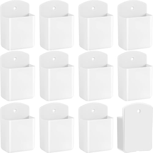 Leinuosen 12 Pcs Remote Control Holder Wall Mount Self Adhesive TV Controller Holder White TV Remote Organizer Wall Pen Organizer for Home Office School Storage Accessories - color: White