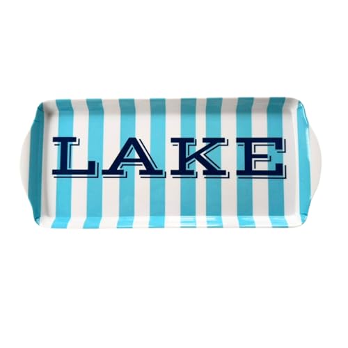 Sprinkles & Confetti Lake Melamine Serving Tray with Handles, Lake Blue Stripe Rectangular Platter - Shatter-Resistant, BPA-Free, Dishwasher Safe - Serving Tray for Charcuterie, Lake Days & BBQs - color: Blue Stripe