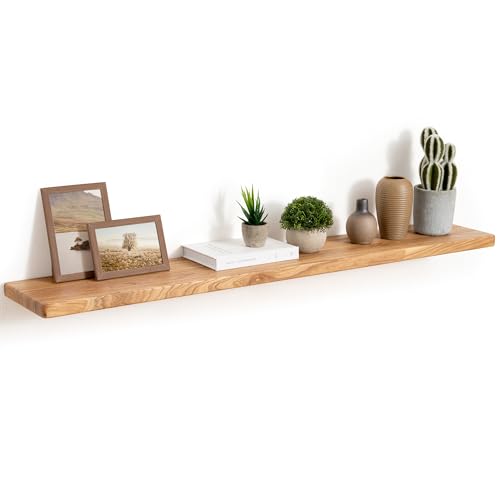 48" Rustic Elm Wood Floating Shelves, 8 Inch Deep Wall Shelves for Home Decor, Wall Mounted Floating Shelf with Invisible Bracket, Heavy-Duty Storage & Display Shelf for Living Room, Kitchen, Set of 1 - color: Usa-sourced Elm Wood, size: 48"W x 8"D