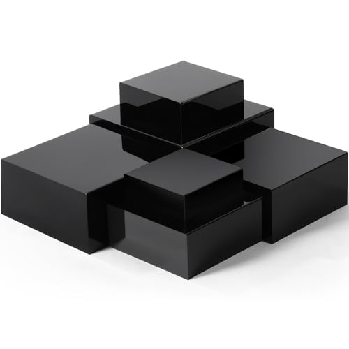 Geelin 6 Pack Acrylic Risers for Display Acrylic Cube Boxes Risers Display Stands with Hollow Bottoms Decorative Stand for Jewelry Candy Table Decor 6 Sizes(Black,7 to 12 Inch,Square) - color: Black, size: 7 to 12 Inch, style: Square