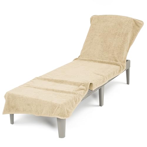 American Soft Linen Chaise Lounge Covers with Pocket, 86"x32" Oversized Beach Pool Lounge Chair Towel, Beige - color: Beige Chair Towel, size: 1 PIECE