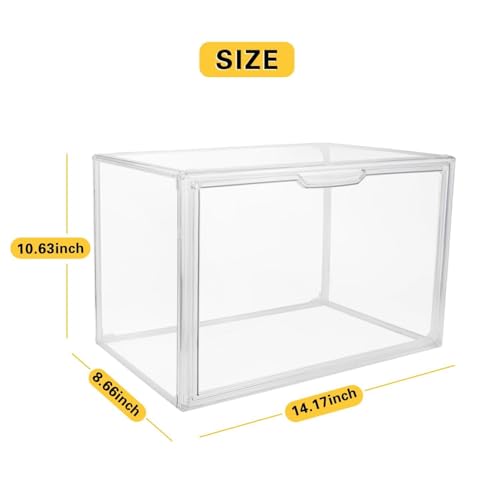 GUDEMAY Clear Stackable Plastic Storage Bins with Magnetic Lid, Dustproof Book & Cosmetic Acrylic Display Cases, Large Figures Collectibles Showcase, Shoe Box, Protection Organizer (L, Count, 3) - size: L