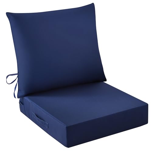 IASEAHK Outdoor Seat Cushion Set, Waterproof & Fade Resistant Patio Chair Cushions, Outdoors Cushion for Patio Furniture, 24 x 24 x 4 Inch, Outdoor Couch Cushions with Handle and Ties, Navy Blue - color: Navy Blue, size: 24*24+4/24*20
