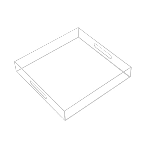 Clear Acrylic Serving Tray with Handles-Butler Trays for Coffee Table, Snacks,Breakfast in Bed, Kitchen Countertop,Vanity,Makeup Organizer,Ottoman (Clear, 12x12 Inches) - color: Clear, size: 12" x 12" x 2"
